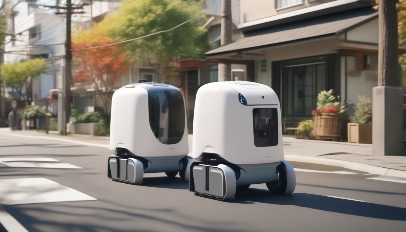 自動配送ロボットが都市の歩道を走行する様子